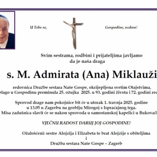 PREMINULA  S. ADMIRATA ANA MIKLAUŽIĆ